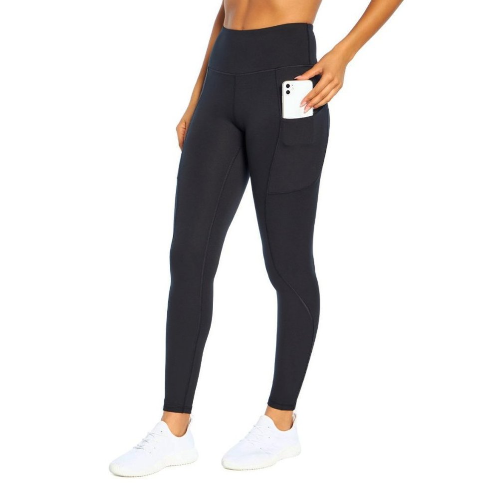 Balance Collection Women's High Rise Leggins Yoga Pants Zip Pocket 27'', Black